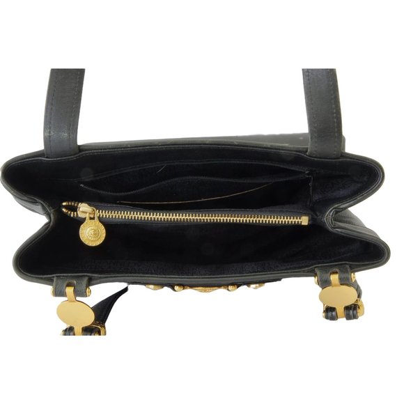 🎈2X HOST PICK 🎈Versace Couture Sunburst Medallion Black Leather Zip Bag - Picture 6 of 14